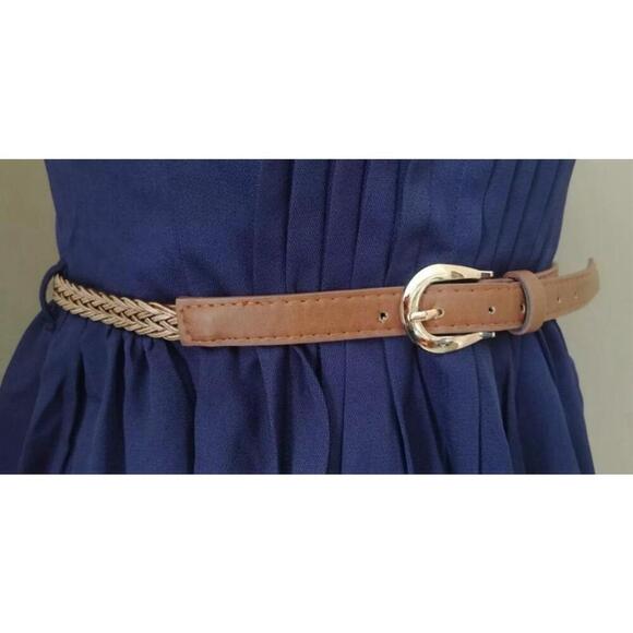 Navy Blue Strapless Pleated Front Belted Dress by Ya Los Angeles from ModCloth - Picture 5 of 7